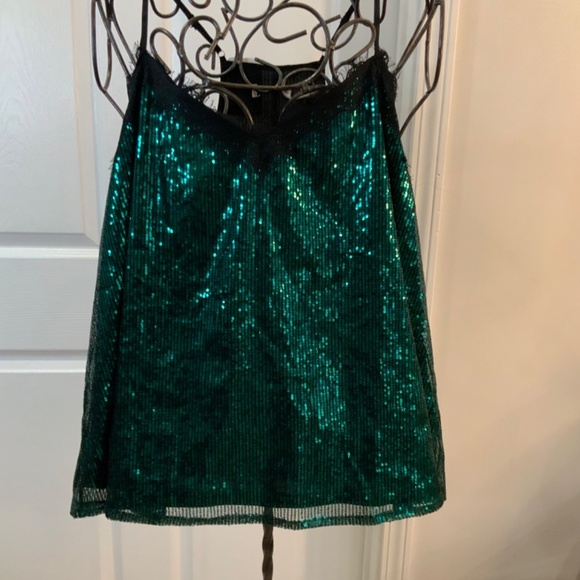 Sequin Green Spaghetti Strap Holiday Party Top Plus Size 3X NWT - Picture 2 of 5